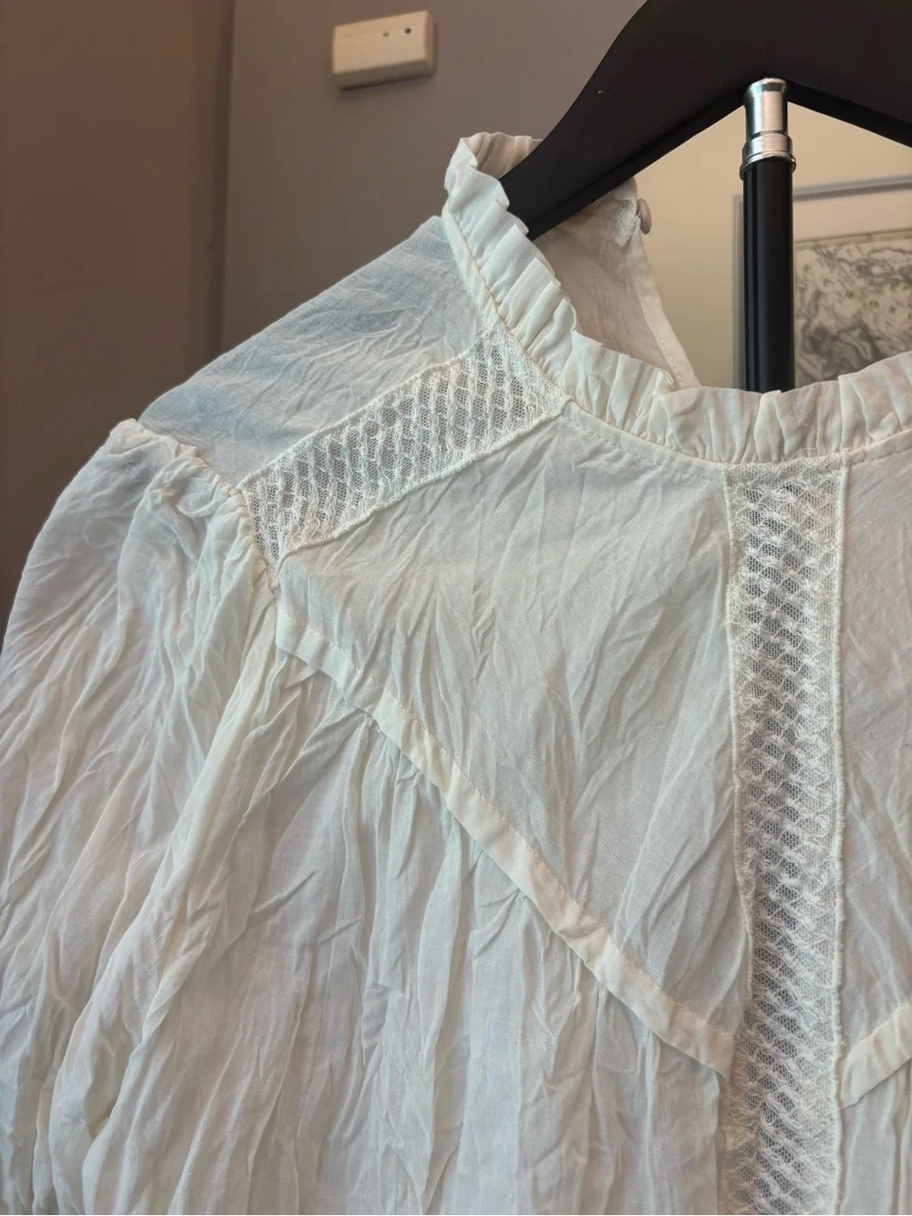 Zara Women's White Lace-Trim Puff Sleeve Blouse - Picture 4 of 4